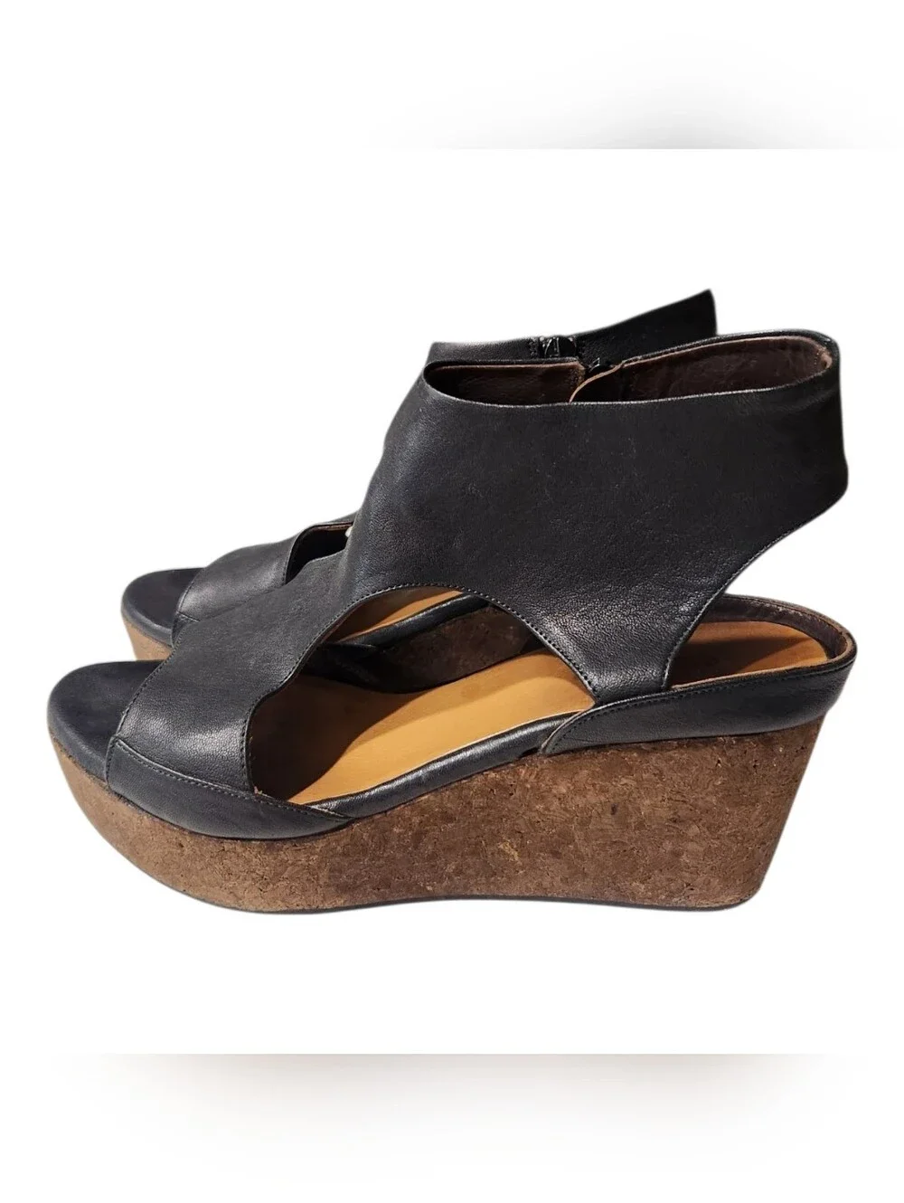 Coclico Italian Leather Black Cork Wedge Sandals – Handmade in Spain Size 40